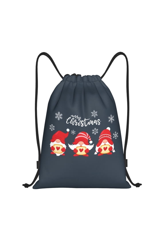 Three Cute Christmas Gnomes Print Drawstring Backpack Drawstring Bags,Draw String Back Bag Drawstring Bags for Sports,Gym,Travel,Swimming,Beach