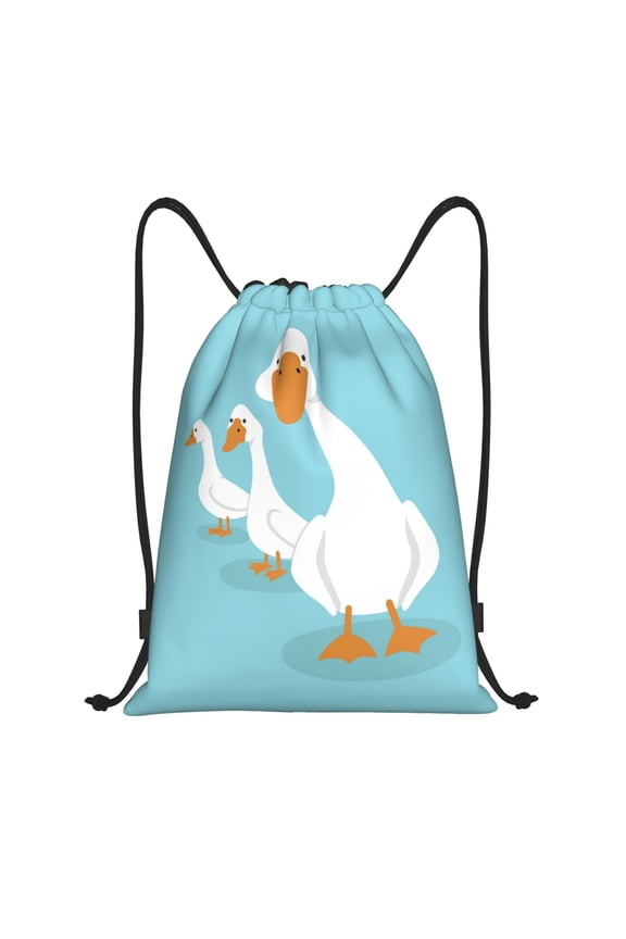 Three White Geese Print Drawstring Backpack Drawstring Bags,Draw String Back Bag Drawstring Bags for Sports,Gym,Travel,Swimming,Beach