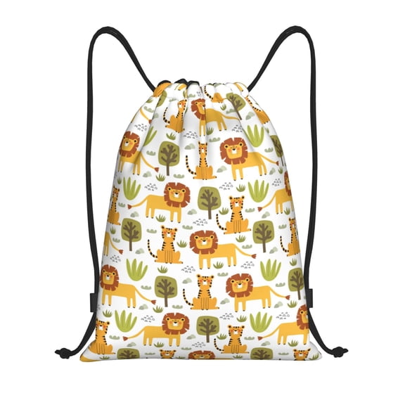 Kuqiui Tiger Lion Print Drawstring Backpack Drawstring Bags,Draw String Back Bag Drawstring Bags for Sports,Gym,Travel,Swimming,Beach