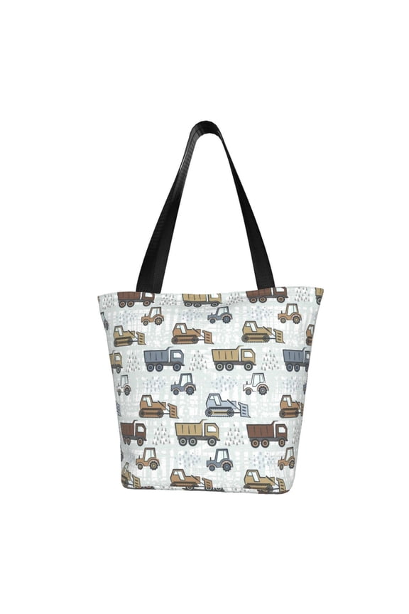 Tractor and Dumper Print Canvas Tote Bag for Women Cute Clothing Book Aesthetic Casual Reusable Tote Shoulder Bags