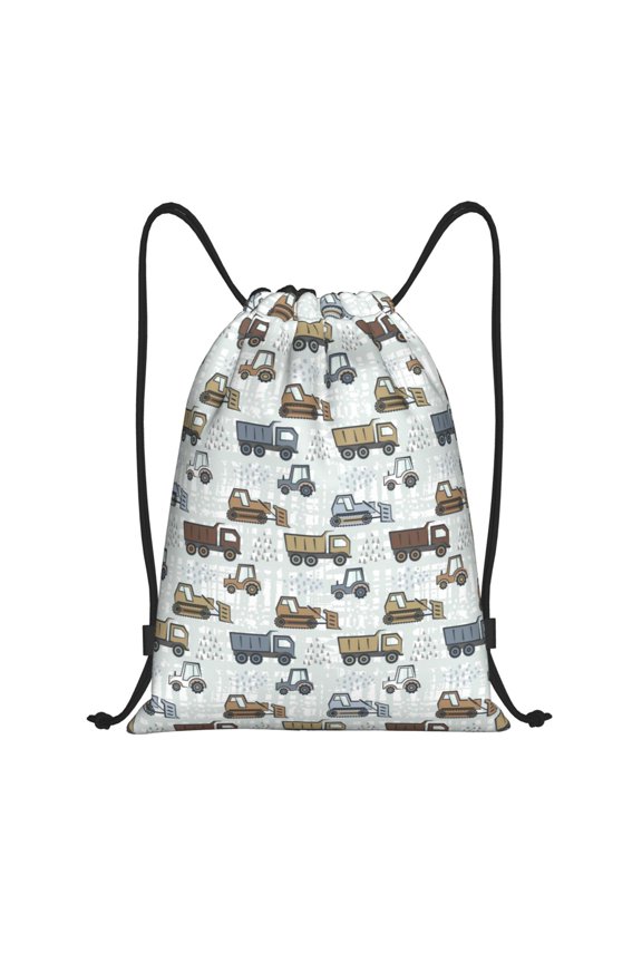 Tractor and Dumper Print Drawstring Backpack Drawstring Bags,Draw String Back Bag Drawstring Bags for Sports,Gym,Travel,Swimming,Beach