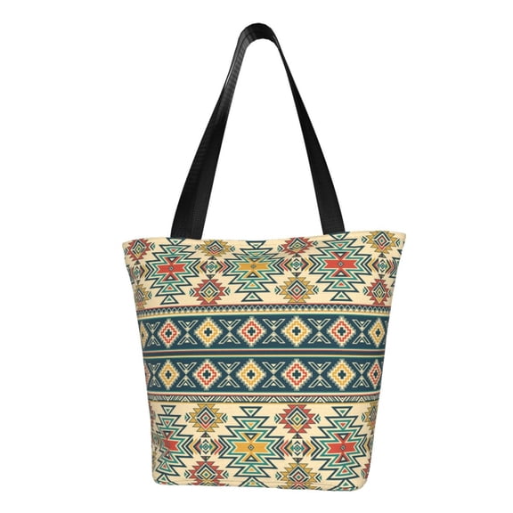 Kuqiui Traditional Tribal Aztec1 Print Canvas Tote Bag for Women Cute Clothing Book Aesthetic Casual Reusable Tote Shoulder Bags