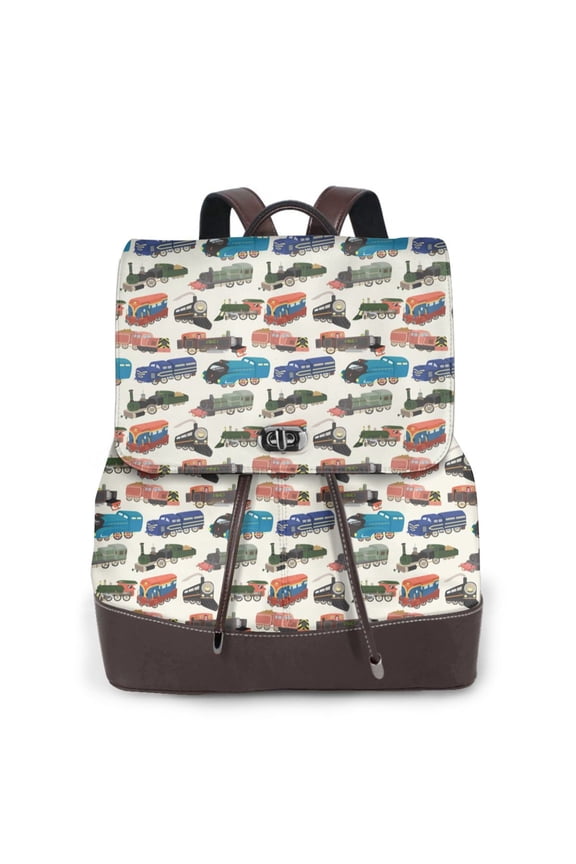 Train Print Leather Backpack Purse For Women Fashion Ladies Vintage Bags Casual College Travel Backpacks bag