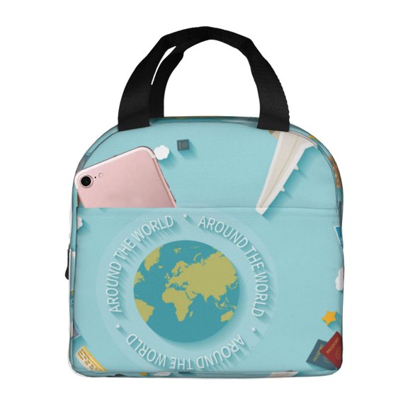 Kuqiui Travelling on Airplane Print Lunch Bag Lunch Box for Women & Men,Large Capacity Insulated Lunch Bag for Adult,Leakproof Reusable Lunch Tote Bags for Work/Office/Travel/Picnic