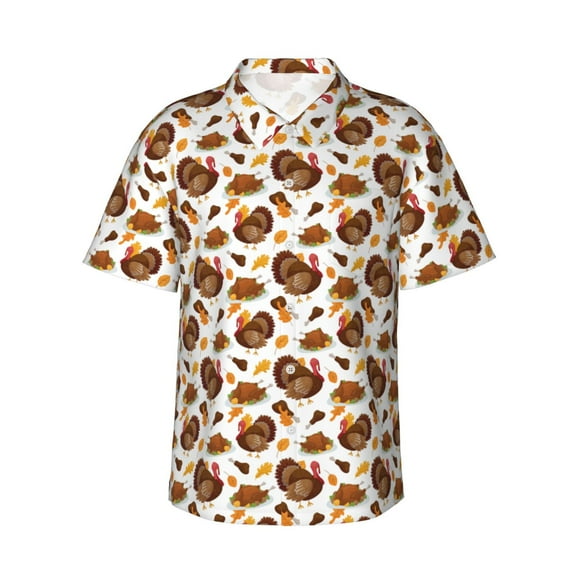 Kuqiui Turkey And Thanksgiving3 Pattern Men's Casual Button-Down Shirts Hawaiian Shirt Short Sleeve-X-Large