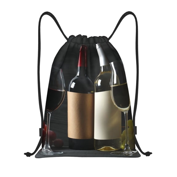 Kuqiui Two Bottles Of Red And White Wine Print Drawstring Backpack Drawstring Bags,Draw String Back Bag Drawstring Bags for Sports,Gym,Travel,Swimming,Beach