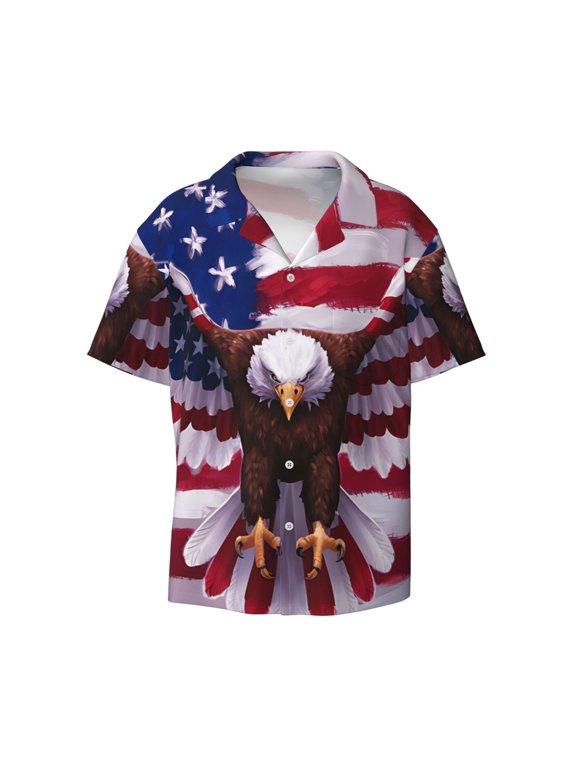 USA Eagle with Spread Wings Print Men's Button Down Shirts Short Sleeve Casual Shirts Hawaiian Shirts Vacation Wedding Shirts with Pocket-Large