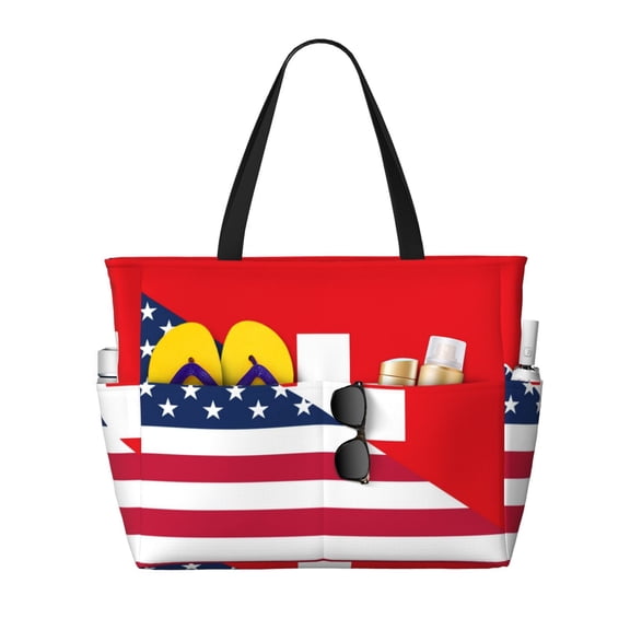 Kuqiui USA Switzerland Print Beach Pool Bags Tote for Women Ladies Large Gym Tote Carry On Bag for Weekender Travel Waterproof