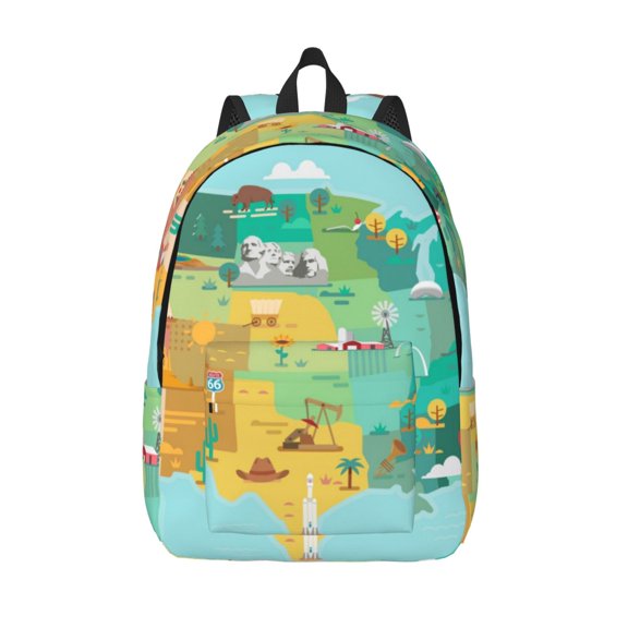 Kuqiui USA Tourist Map Print Canvas Travel Laptop Backpack for Men Women,Business Work Rucksack College School Computer Bag Fits 15.6 Inch Notebook