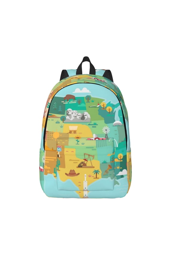 USA Tourist Map Print Canvas Travel Laptop Backpack for Men Women,Business Work Rucksack College School Computer Bag Fits 15.6 Inch Notebook