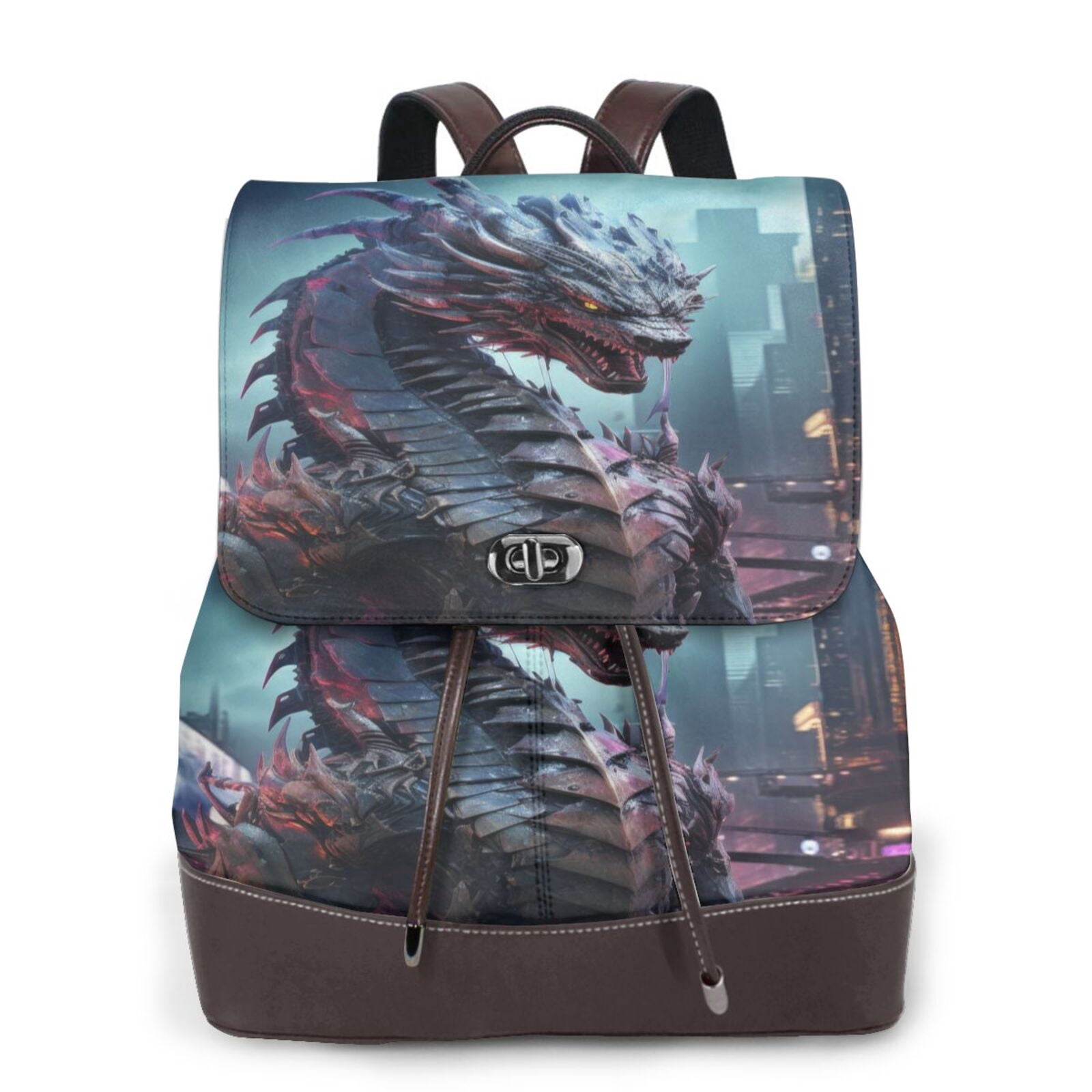 dragon backpack leather Bob Basset Black vegan faux snakeskin leather and denim backpack Silver D Leather Dragon backpack prototype