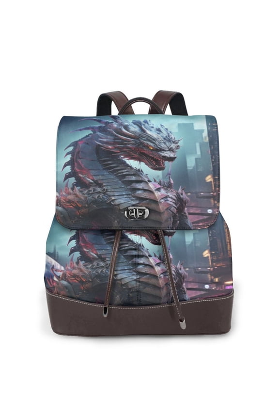 Urban Mechanical Dragon Print Leather Backpack Purse For Women Fashion Ladies Vintage Bags Casual College Travel Backpacks bag
