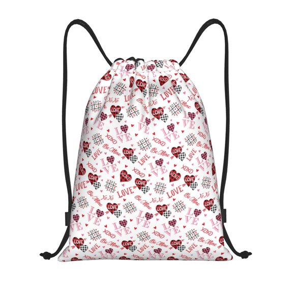 Kuqiui Valentine's Day Print Drawstring Backpack Drawstring Bags,Draw String Back Bag Drawstring Bags for Sports,Gym,Travel,Swimming,Beach
