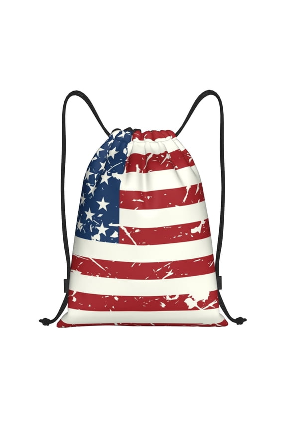 Vintage American Flag Print Drawstring Backpack Drawstring Bags,Draw String Back Bag Drawstring Bags for Sports,Gym,Travel,Swimming,Beach