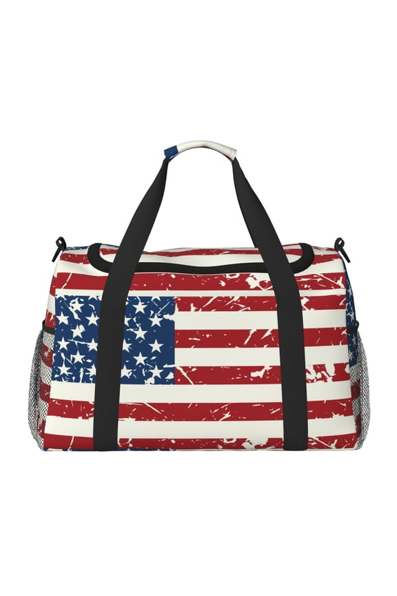 Vintage American Flag Print Foldable Travel Duffel Bag Tote Carry on Luggage Bag Personal item Sports Gym Bag Water Resistant Weekender Overnight Bags for Women and Men