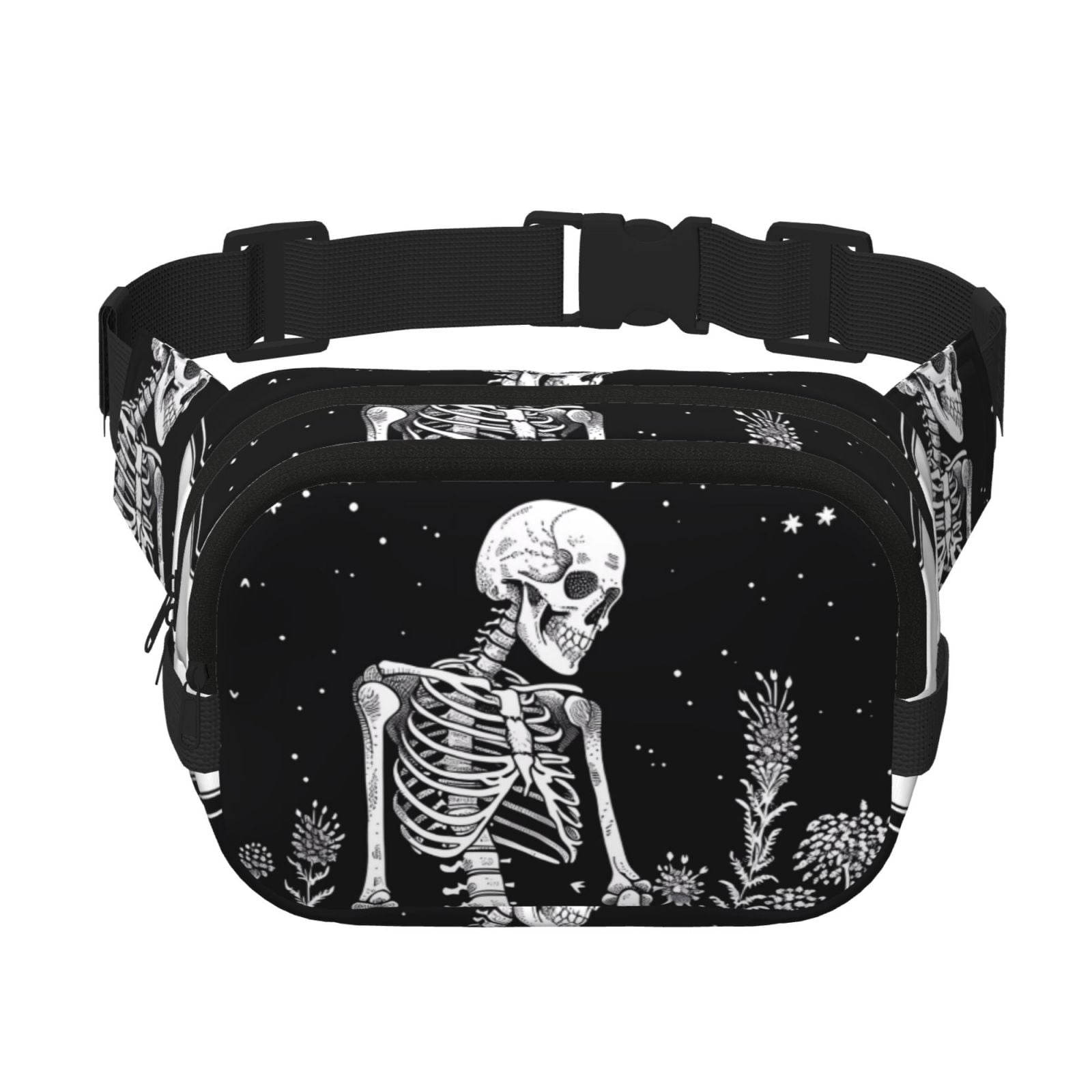 Kuqiui Vintage Black white Plant skull Print Fanny Packs for Women Cross Body Waist Bag Fashionable Fanny Pack Designer Workout Hiking Waist Pack Running Travel Gym