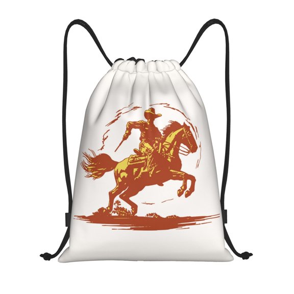 Kuqiui Vintage Cowboy On A Bronco Horse Print Drawstring Backpack Drawstring Bags,Draw String Back Bag Drawstring Bags for Sports,Gym,Travel,Swimming,Beach