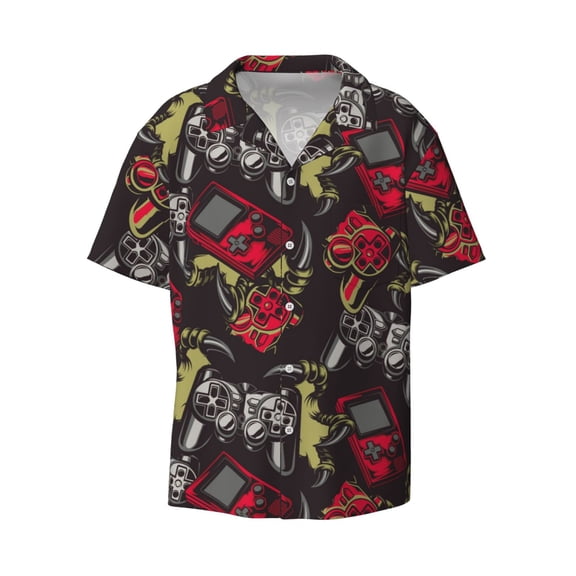 Kuqiui Vintage Gaming Print Men's Button Down Shirts Short Sleeve Casual Shirts Hawaiian Shirts Vacation Wedding Shirts with Pocket-X-Large