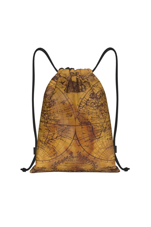 Vintage Map Print Drawstring Backpack Drawstring Bags,Draw String Back Bag Drawstring Bags for Sports,Gym,Travel,Swimming,Beach