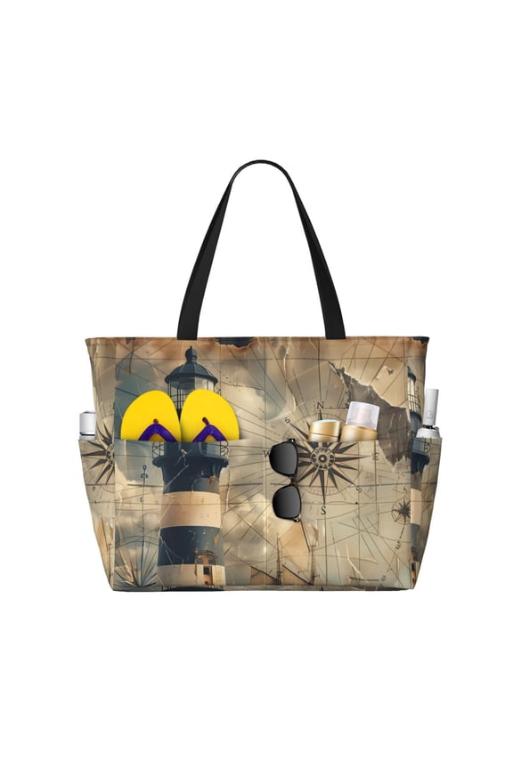 Vintage Nautical Lighthouse Print Beach Pool Bags Tote for Women Ladies Large Gym Tote Carry On Bag for Weekender Travel Waterproof