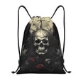 thumbnail image 1 of Kuqiui Vintage Winged Rose Skull Print Drawstring Backpack Drawstring Bags,Draw String Back Bag Drawstring Bags for Sports,Gym,Travel,Swimming,Beach, 1 of 8