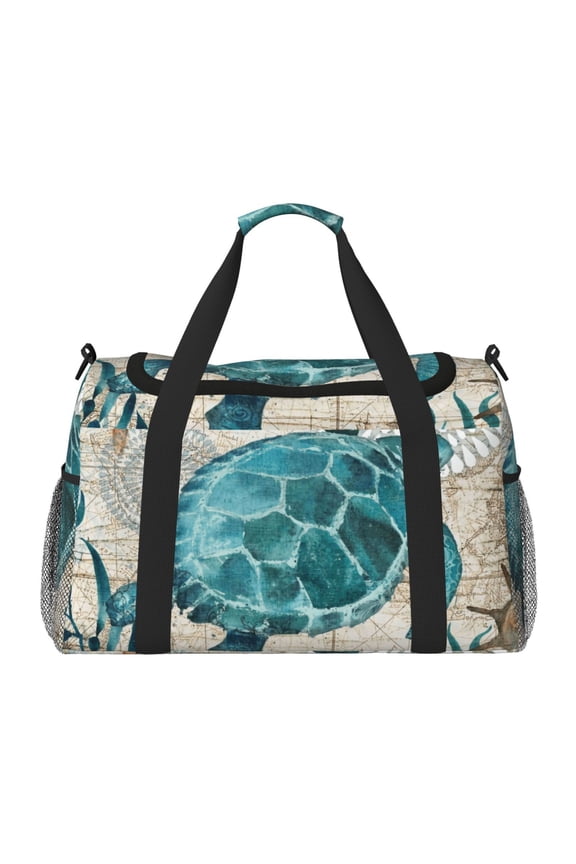 Watercolor Sea Turtle Print Foldable Travel Duffel Bag Tote Carry on Luggage Bag Personal item Sports Gym Bag Water Resistant Weekender Overnight Bags for Women and Men