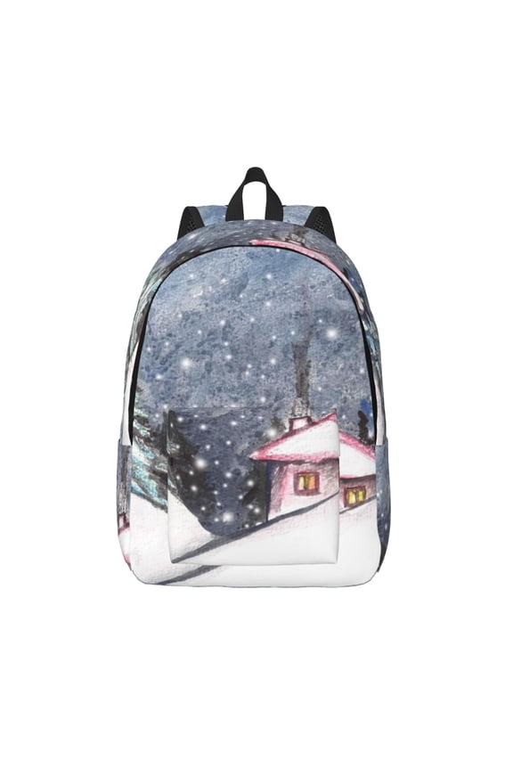 Watercolor Winter Landscape For Christmas Print Canvas Travel Laptop Backpack for Men Women,Business Work Rucksack College School Computer Bag Fits 15.6 Inch Notebook