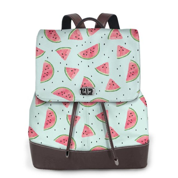 Kuqiui Watermelon Print Leather Backpack Purse For Women Fashion Ladies Vintage Bags Casual College Travel Backpacks bag