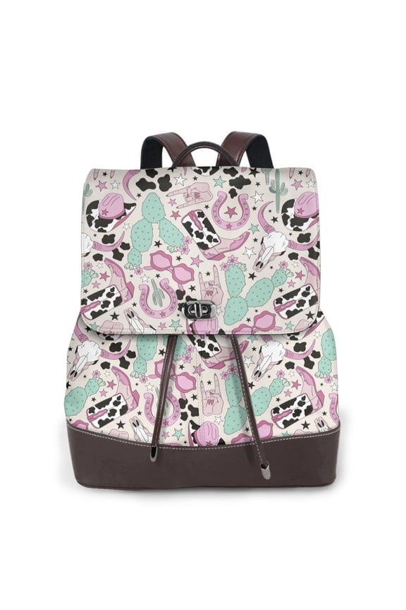 West Cowgirl Disco Print Leather Backpack Purse For Women Fashion Ladies Vintage Bags Casual College Travel Backpacks bag