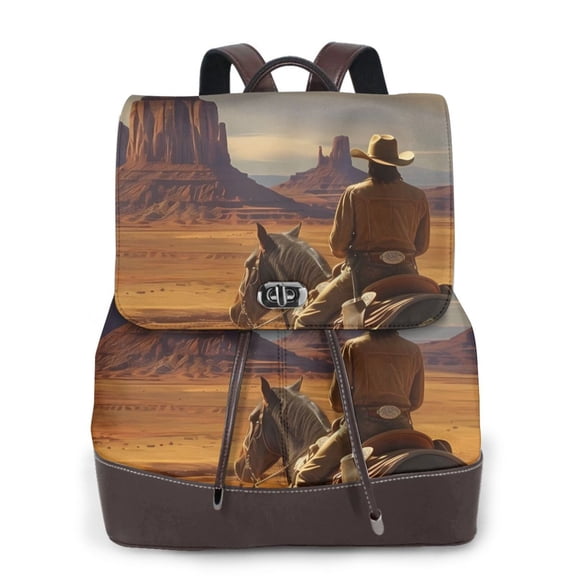 Kuqiui Western Desert Cowboy Cloud Print Leather Backpack Purse For Women Fashion Ladies Vintage Bags Casual College Travel Backpacks bag