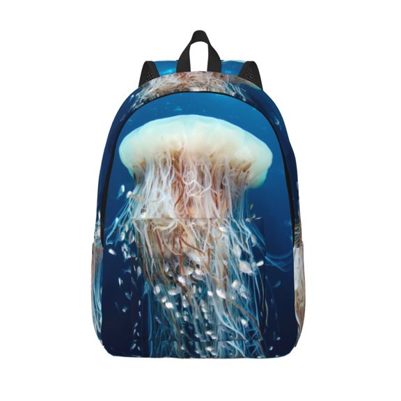 Kuqiui White Jellyfish Dansing in the Ocean Print Canvas Travel Laptop Backpack for Men Women,Business Work Rucksack College School Computer Bag Fits 15.6 Inch Notebook