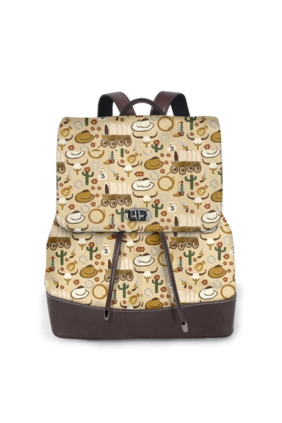 Wild West Cowboy Print Leather Backpack Purse For Women Fashion Ladies Vintage Bags Casual College Travel Backpacks bag