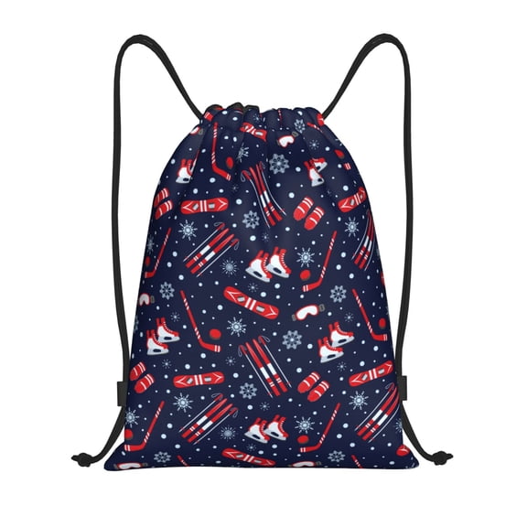 Kuqiui Winter Skiing Snowflakes Print Drawstring Backpack Drawstring Bags,Draw String Back Bag Drawstring Bags for Sports,Gym,Travel,Swimming,Beach