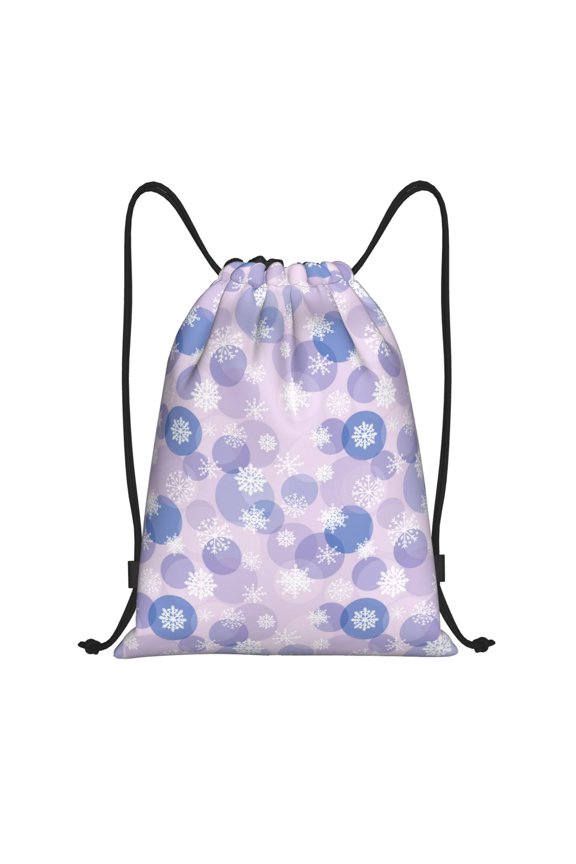 Winter With Snowflakes Print Drawstring Backpack Drawstring Bags,Draw String Back Bag Drawstring Bags for Sports,Gym,Travel,Swimming,Beach