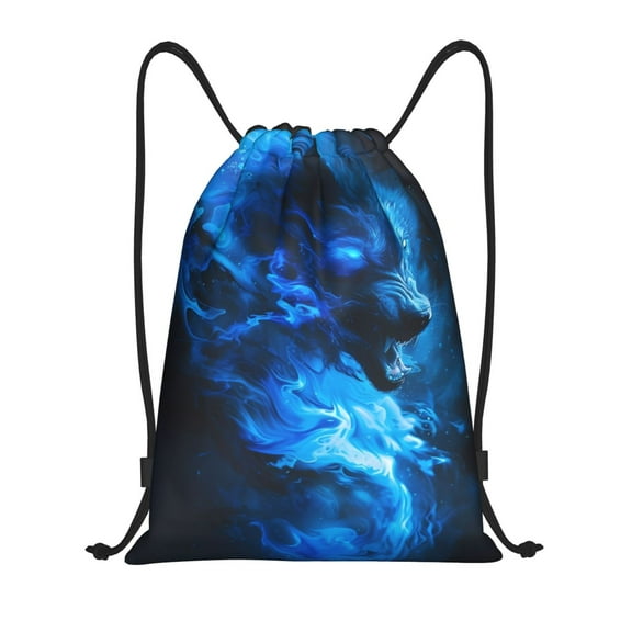Kuqiui Wolf Print Drawstring Backpack Drawstring Bags,Draw String Back Bag Drawstring Bags for Sports,Gym,Travel,Swimming,Beach