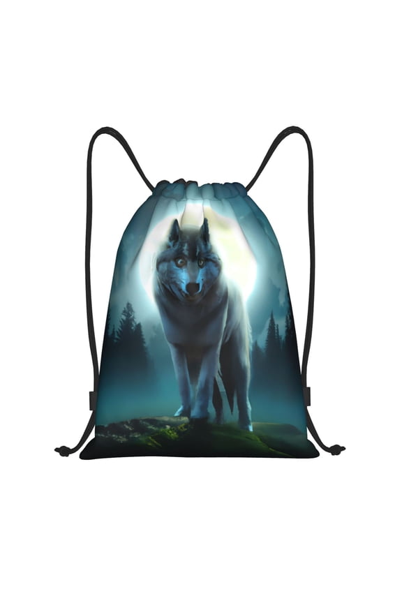 Wolf Print Drawstring Backpack Drawstring Bags,Draw String Back Bag Drawstring Bags for Sports,Gym,Travel,Swimming,Beach