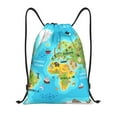 thumbnail image 1 of Kuqiui World Map With Animals Landmarks Print Drawstring Backpack Drawstring Bags,Draw String Back Bag Drawstring Bags for Sports,Gym,Travel,Swimming,Beach, 1 of 8
