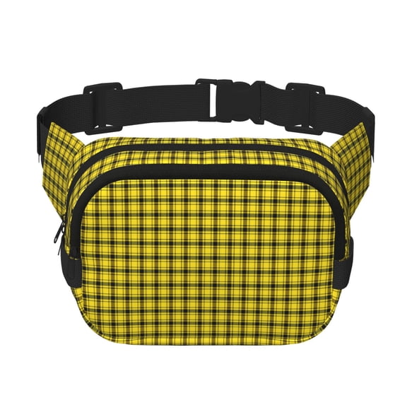 Kuqiui Yellow Checkered Plaid Print Fanny Packs for Women Cross Body Waist Bag Fashionable Fanny Pack Designer Workout Hiking Waist Pack Running Travel Gym