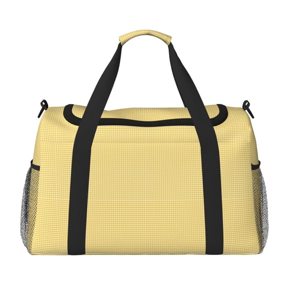 Kuqiui Yellow Gingham Print Foldable Travel Duffel Bag Tote Carry on Luggage Bag Personal item Sports Gym Bag Water Resistant Weekender Overnight Bags for Women and Men