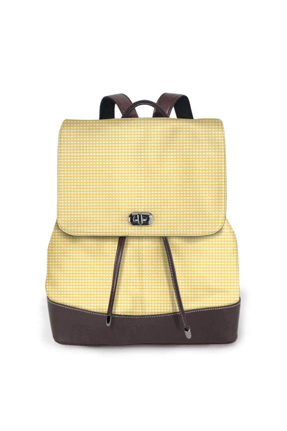 Yellow Gingham Print Leather Backpack Purse For Women Fashion Ladies Vintage Bags Casual College Travel Backpacks bag