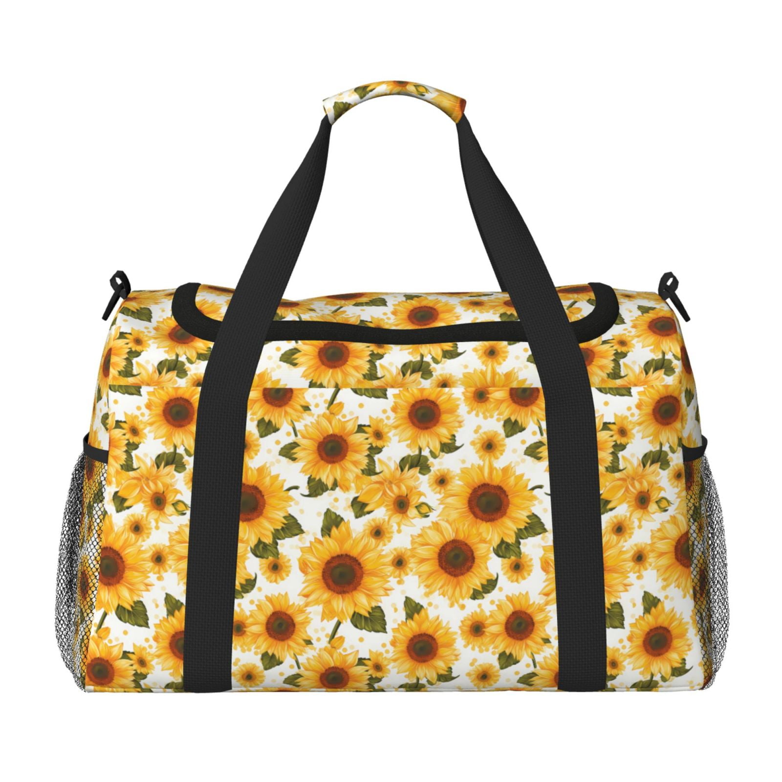 Kuqiui Yellow Polka Dot Sunflower Print Foldable Travel Duffel Bag