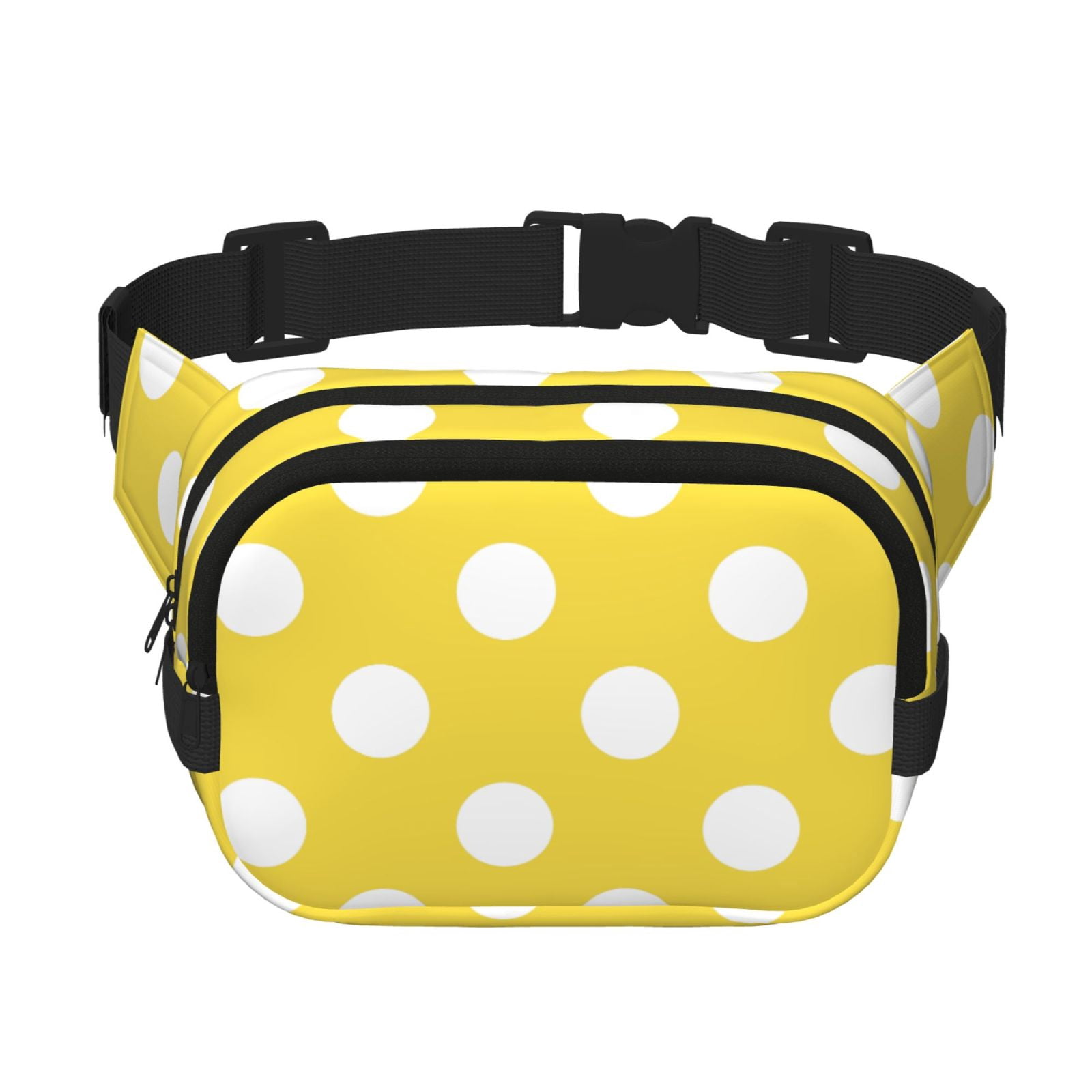 Kuqiui Yellow And White Polka Dot Print Fanny Packs for Women Cross Body Waist Bag Fashionable Fanny Pack Designer Workout Hiking Waist Pack Running Travel Gym