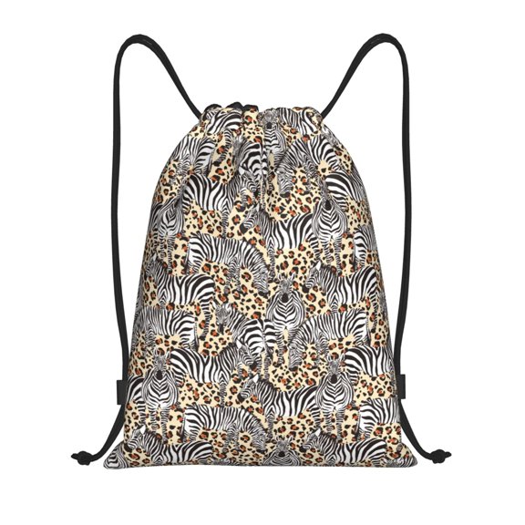 Kuqiui Zebra Print Drawstring Backpack Drawstring Bags,Draw String Back Bag Drawstring Bags for Sports,Gym,Travel,Swimming,Beach