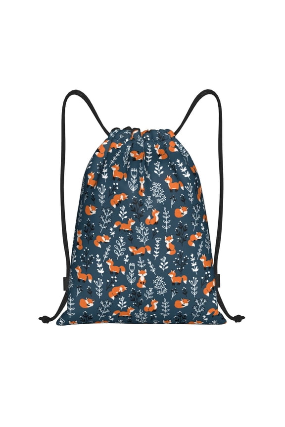cute fall fox Print Drawstring Backpack Drawstring Bags,Draw String Back Bag Drawstring Bags for Sports,Gym,Travel,Swimming,Beach