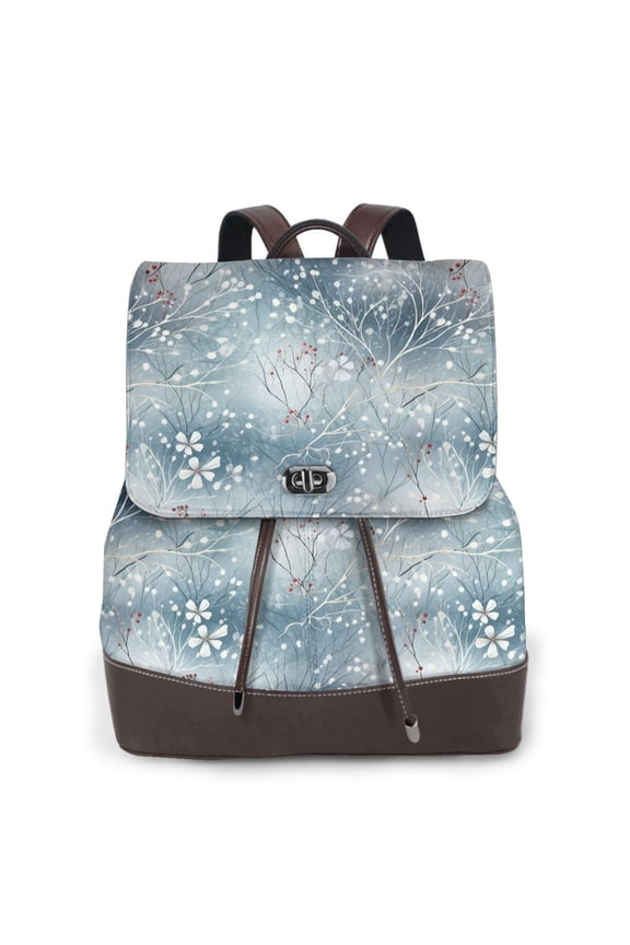 enchanted winter snowflake holly Print Leather Backpack Purse For Women Fashion Ladies Vintage Bags Casual College Travel Backpacks bag