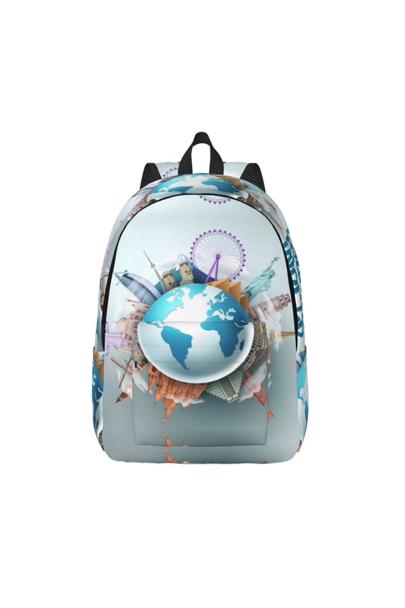 Let's go Travel Around the World Print Canvas Travel Laptop Backpack for Men Women,Business Work Rucksack College School Computer Bag Fits 15.6 Inch Notebook