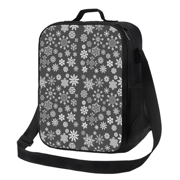 Kuqiui simple white Snowflake Print Lunch Box for Women Men,Insulated Lunch Bag Women with Adjustable Shoulder Strap,Lunch Tote Bag for Work,Picnic,Camping