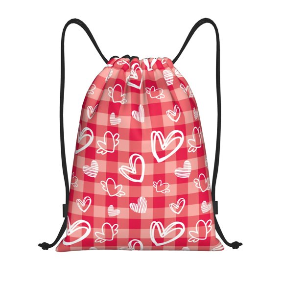 Kuqiui valentine day with heart Print Drawstring Backpack Drawstring Bags,Draw String Back Bag Drawstring Bags for Sports,Gym,Travel,Swimming,Beach