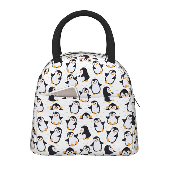 Kuqiui whiter cute penguin Print Lunch Bag for Women & Men Adult Insulated Lunch Box,Small Leakproof Cooler Food Lunch Containers Reusable High Capacity Lunch Tote Bags for Work,Travel,Outdoor