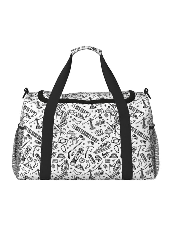 winter Ski Element Print Foldable Travel Duffel Bag Tote Carry on Luggage Bag Personal item Sports Gym Bag Water Resistant Weekender Overnight Bags for Women and Men